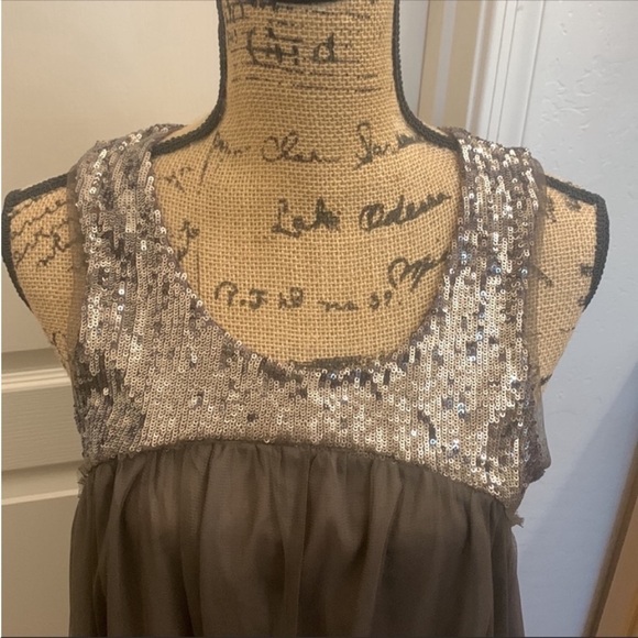 Free People Mirror Mirror Dark Taupe Sequin Lace Tulle Sleeveless Top Size S - Picture 5 of 10
